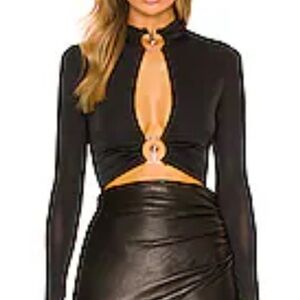 Superdown Black bodysuit size XL open front long sleeve with Ruched Design